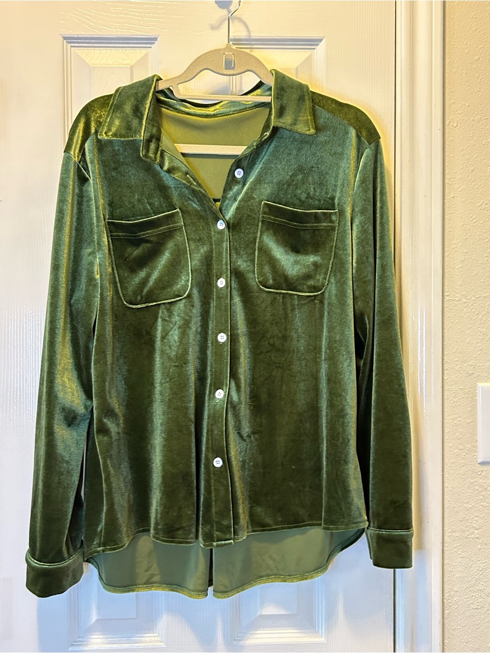 Green Velvety Button-Up Shirt